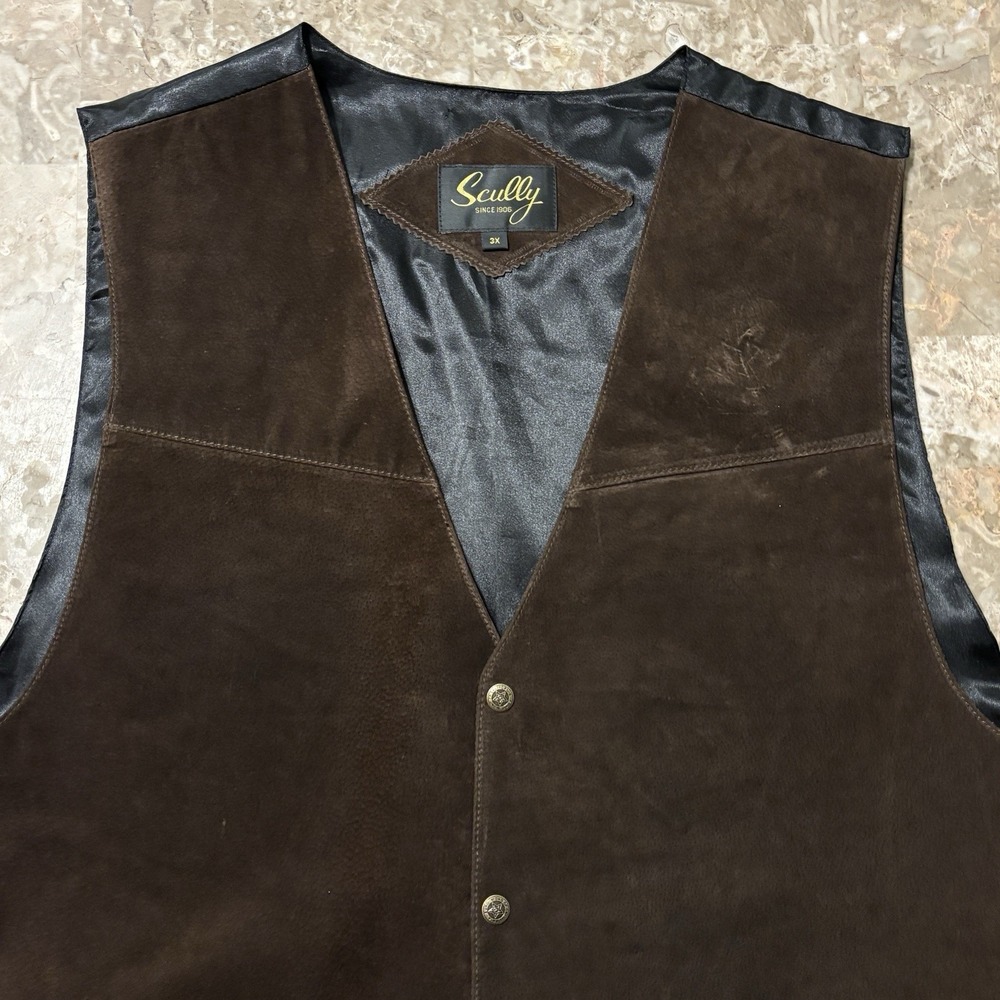 Scully Leather Vest Mens 3X Brown Suede Snap Front Western Yoke Country